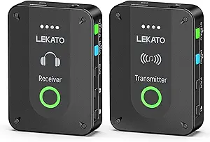 LEKATO Wireless in Ear Monitor System MS-02, Upgraded 2.4G Stereo IEM System Low Latency with Transmitter Beltpack Receiver Auto-Pairing,One to More, in-Ear Monitoring for Church,Band,Singer,Stage