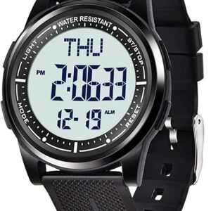 Beeasy Digital Watch Waterproof with Stopwatch Alarm Countdown Dual Time, Ultra-Thin Super Wide-Angle Display Digital Wrist Watches for Men Women