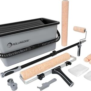 ROLLINGDOG 18 Inch Paint Roller Kit - 18 Inch Paint Roller with Extensiopn Pole 2 to 3.2 Ft,Paint Bucket with Liners,18 Inch Microfiber Paint Roller Sleeves(Pack of 2),4 Inch Roller Covers