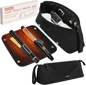 MOKURA Hot Hair Tools Travel Bag with Heat Resistant Mat Removable, Hair Accessories Organizer Case, Women Travel Essentials, Storage Pouch for Curling Iron Straightener Flat Iron Hair Dryer, Black