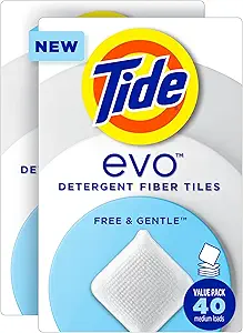 Tide Evo Free & Gentle Laundry Detergent Tiles, Fragrance-Free, 40 Medium Sized Loads, 40 ct, Easy to Use, Safe for All Machines and Water Conditions
