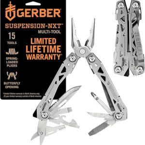 Gerber Gear Suspension-NXT 15-in-1 EDC Multi tool with Pocket Knife, Needle Nose Pliers and Wire Stripper Tools, Gifts for Men, Survival and Camping Gear, Stainless Steel