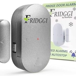 Refrigerator Door Ajar Alarm, 60 Second Delay Low Alert, 3 Minute Loud Chime or Siren, Freezer Door Open Alarm, 4 Minute Reminders – Compact Size. (Grey)