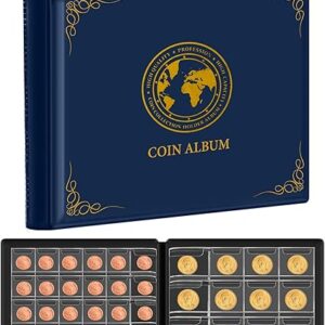 Coin Collection Supplies for Collectors, 300 Pockets Coins Collecting Folder Album with PVC Free Sleeves for 20/25/ 27/30/ 38/ 46mm. Coin Book Holder Storage Organizer Case-Blue