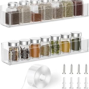 PMMASTO Adhesive Acrylic Spice Rack Organizer for Wall with Nano Double Sided Tape, Spice Shelf Organization for Kitchen Cabinet Door/Pantry Door, Wall Mount Seasoning Rack (Clear-2 Pack)