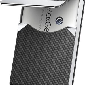 MaxGear Business Card Holder, PU Leather & Stainless Steel Business Card Case for Men or Women, Slim Name Cards Holder RFID Blocking Credit Cards Carrier with Magnetic Closure, Black Carbon