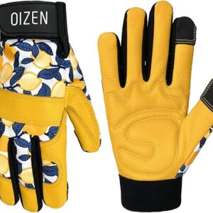 Cowhide Leather Thorn Proof & Puncture Resistant Gardening Gloves for Women and Men, Touchscreen Compatible Working Gloves for Weeding, Digging, Planting, Gardening Gifts for Women, Size Medium