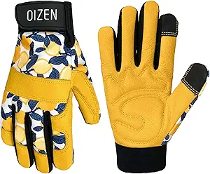 Cowhide Leather Thorn Proof & Puncture Resistant Gardening Gloves for Women and Men, Touchscreen Compatible Working Gloves for Weeding, Digging, Planting, Gardening Gifts for Women, Size Medium