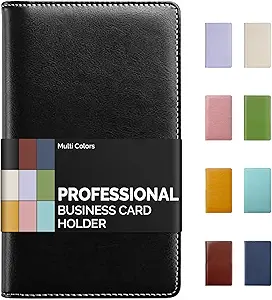 Sooez Leather Professional Business Card Book Holder Organizer, 240 Capacity Credit Card Booklet, PU Name Cards Holder Storage File for Men Women, Black