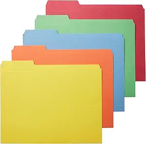 Amazon Basics File Folders with Tabs for Filing, AMZ401, Sturdy, Letter Size, Assorted Colors (100 Pack)