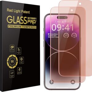 2 Pack Screen Protector for iphone 15 Pro Max [6.7 inch], New Red Light 9H Tempered Glass Screen Protector Upgraded Protection, Anti-Blue Light, Anti-Reflection, Patented Eye Protection.