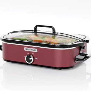[NEW] MAGNIFIQUE 4-Quart Slow Cooker with Casserole Manual Warm Setting - Perfect Kitchen Small Appliance for Family Dinners, Dishwasher Safe Crock, Red