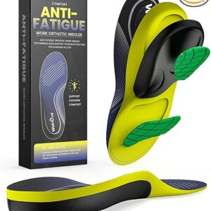 Work Orthotic Insoles for Plantar Fasciitis - Welnove Superior Comfort Work Boot Insoles for Standing All Day - Anti Fatigue Medium Arch Support Shoe Inserts for Men Women Flat Feet Pain (Size L)
