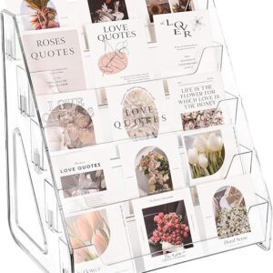 Upgraded 5 Tier Acrylic Card Display Stand, Clear Display for Greeting Cards, Sports Cards, Postcards, Stickers & Brochures, Easy Snap-On, Increased Height & Thickness for Better Presentation