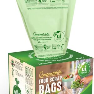 UNNI Compostable Liner Bags, 2.6 Gallon, 9.84 Liter, Extra Thick 0.71 Mil, 100 Count, Small Kitchen Food Scrap Waste Bags, ASTM D6400, US BPI, CMA and Europe OK compost HOME Certified, San Francisco