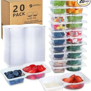 20 Sets Reusable Snack Containers With Lids, Double Compartment Snack Pack Containers, Portion Control, Meal Prep, Ideal For On-The-Go Mini Sauce Boxes & Lunchable Snack Packs For Kids