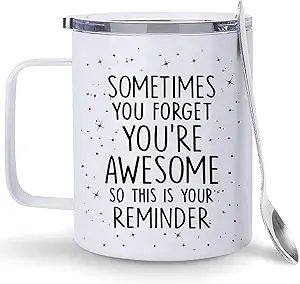 Hyturtle Motivation Gifts for Men, Women on Birthday, 12oz Insulated Stainless Steel Coffee Mug Tumbler w/Spoon, Inspirational Thank you Gifts For Friends Coworkers, You're Awesome Travel Cup Present