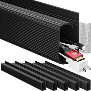 EVEO Cable Management Under Desk Kit (6 Units) - Under Desk Cable Management Cord Hider, Cable Hider Cord Management, Cable Organizer, Cord Organizer Tray | Self-Adhesive 96'' J Channel 6X16 - Black