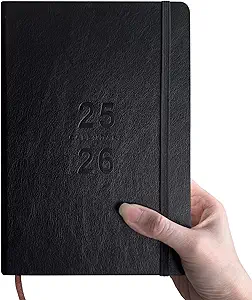 Benkaim Academic Daily Planner 2025-2026 One Page A Day (8.5"x5.8"), Calendar Book with Hourly Schedule, Appointment Book July 2025 to June 2026 Hard Cover (Black)