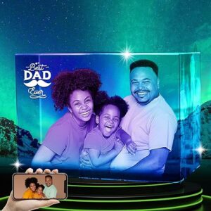 Personalized 3D Crystal Photo | Custom Laser Engraved Glass Picture Gift for Dad, Mom, Wife, Him, Her | Ideal for Wedding, Anniversary, Birthday, Memorial (Large)