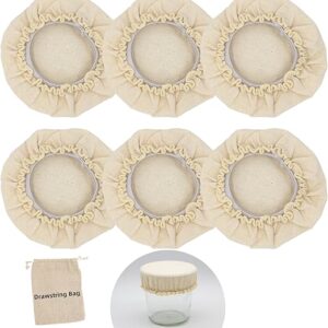6-Pack sourdough jar cover, Organic Reusable Cloth jar cover for proofing, fits 2.5”-5” Diameter bowl and Jar mouth - Unbleached, Chemical-Free, Perfect for Fermentation Jars (6 Pack - Medium)