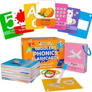 Toddlers English Phonics Flash Cards - Sight Words Flash Cards for Kindergarten - Shapes, Animals, Fruits, Colors, Numbers, & ABC Flashcards for Toddlers 1-3 for Bilingual Flash Cards