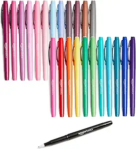 Amazon Basics Felt Tip Marker Pens, Versatile for Writing, Drawing, and Journaling, Assorted Colors, 24-Pack