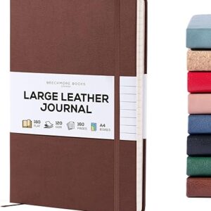 BEECHMORE BOOKS Lined Journal Notebook, 8.5 x 11.5 inch, A4 160 Lined Pages, Hardcover Leather Journals for Women, Men, Writing and Notebooks for Work - 120 GSM Thick Paper, Gifts Box Included (Chestnut Brown)