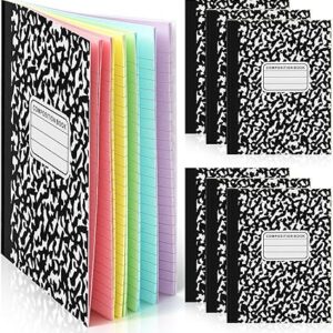 Henoyso 6 Pcs 120 Pages Colored Paper Notebooks 9.75" x 7.5" Bright Neon Colored Lined Paper Notebook Wide Ruled Marble Notebooks Journals Bulk for Office School Supplies (Black)