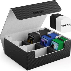 Mlikero Card Deck Case for Trading Cards 1800+, Trading Card Storage Box with 10 Dividers and 3 Foam Stoppers, Leather Magnetic Closure Commander Deck Box Fit for YuGiOh, MTG and Sport Cards