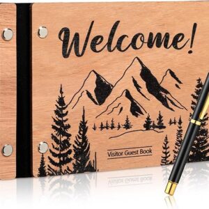 Visitor Wooden Guest Book with Pen 8 x 6 Inches 120 Pages Memory Scrapbook Rustic Signature Party Sign in Xmas Gift for Couple Guests Book