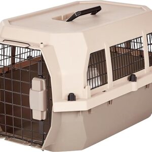 Amazon Basics Hard-Sided Dog and Cat Kennel Single-Door Travel Pet Carrier with Metal Wire Ventilation, 23.6"L x 15.7"W x 13.0"H, Beige