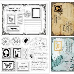 GLOBLELAND Postcard Border Edge Silicone Clear Stamp Postmark Transparent Silicone Stamp Vintage Rubber Stamp for Scrapbook Journal Card Making