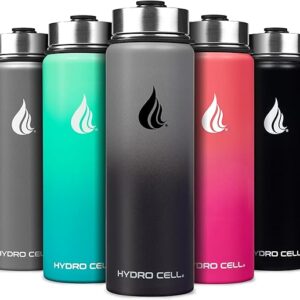 HYDRO CELL Stainless Steel Insulated Water Bottle with Straw - For Cold & Hot Drinks - Metal Vacuum Flask with Screw Cap and Modern Leakproof Sport Thermos for Adults (Graphite/Black 24oz)