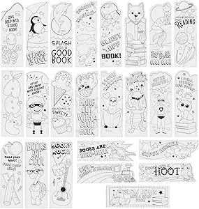 Juvale 24-Pack Color Your Own DIY Bookmarks for Kids & Students - Bookmark Kit with Book Worm Designs for Reading, Classroom Art & Party Favors (2 x 6 in)
