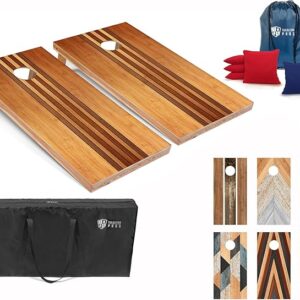 Tailgating Pros Cornhole Boards - 4'x2' Wood Pattern Cornhole Game w/Carrying Case & Set of 8 Corn Hole Bean Bags w/Tote