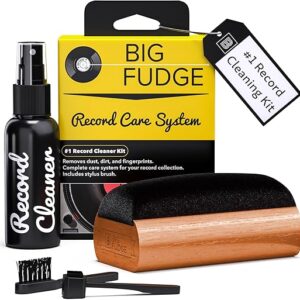 Big Fudge Vinyl Record Cleaning Kit - 4-in-1 Record Cleaner Solution - Includes Ultra-Soft Velvet Record Brush, Cleaning Liquid, Stylus Brush and Storage Pouch