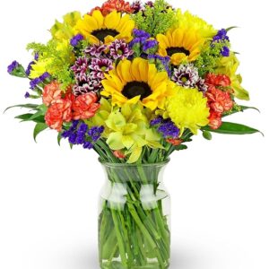 Benchmark Bouquets - Flowering Fields (Glass Vase Included) - Fresh Flowers for Delivery - Gift for Graduation, Birthday, Anniversary, Sympathy, Get Well, Congratulations