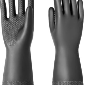 Chemical Resistant Latex Gloves,Cleaning Protective Safety Work Heavy Duty Rubber Gloves, S-M-L-XL Size, Black 1 Pair