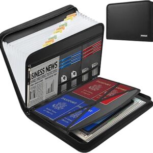 JUNDUN Accordion File Organizer - Fireproof Accordion Folder with Zipper & Labels - 13 Pocket Expanding File Folder with Multi-Pockets Document Organizer Folder for Letter A4 Files | Receipt and More