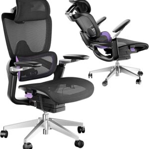 Ergonomic Office Chair, Mesh Home Office Desk Chair with Adjustable Lumbar Support, Big and Tall Gaming Chair with 4D Headrest, 5D Armrest,90-130°Tilt, BIFMA Certified, Model Zen (Purple)