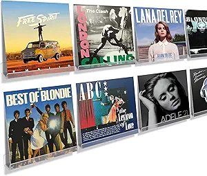 upsimples 8 Pack Vinyl Record Wall Mount Shelves, 12" Vinyl Holder for Album Record Storage & Display, Clear Acrylic Floating Shelves for Wall Decor, Kids Bookshelf, Magazine Rack, Picture Ledge