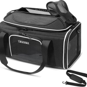 Petskd Top-Expandable Pet Carrier 17x12x8.5 Inches JetBlue Allegiant Spirit Airline Approved, Soft-Sided Carrier for Small Cats and Dogs with Locking Safety Zippers and Anti-Scratch Mesh(Black)