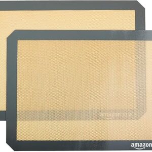 Amazon Basics Silicone Rectangular Baking Mat, Non-Stick Reusable Oven Bakeware, 16.5" x 11.6", New Beige/Gray, Pack of 2