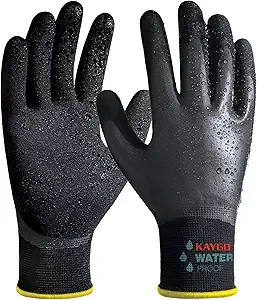 KAYGO Waterproof Work Gloves for Men and Women, Rubber Coated Non-slip Working Gloves for Garden, Outdoor Construction,KG150,Black,L