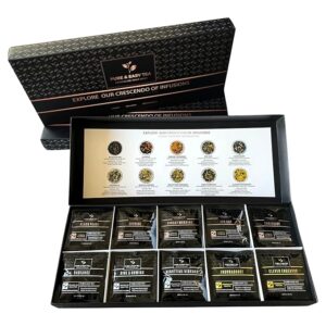 Pure And Easy Tea, Premium Loose Leaf Tea Sampler Set, 30-Count Variety Pack with 10 Herbal & Caffeinated Flavors, Natural Wellness & Luxury Tea Gift Box, 150g