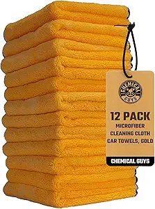 Chemical Guys MIC_506_12 Professional Grade Premium Microfiber Towels, Gold (16 Inch x 16 Inch) (Pack of 12) - Safe for Car Wash, Home Cleaning & Pet Drying Cloths