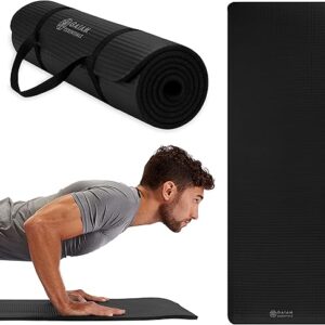 Gaiam Essentials Thick Yoga Mat Fitness & Exercise Mat with Easy-Cinch Yoga Mat Carrier Strap, 72"L x 24"W x 2/5 Inch Thick