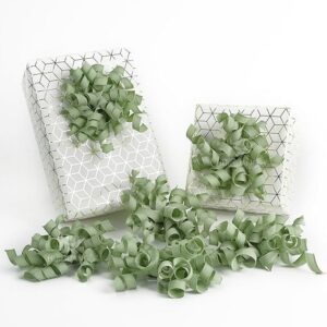 HUIHUANG Sage Green Bows for Gift Wrapping, Sage Curly Ribbon Bows Self Adhesive Burst Gift Bow for Presents, Wine Bottle, Treat Bags, Wrap Accessories, Bridal Shower Wedding Party Favor - 6 Counts