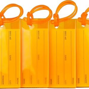 4 Pack TravelMore Luggage Tags for Suitcases, Flexible Silicone Travel ID Identification Labels Set for Bags & Baggage – Orange
